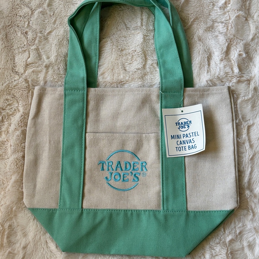 NWT in hand Trader Joe’s pastel mini tote green